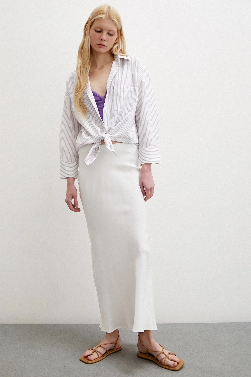 Gestreifte Baumwollbluse Ecru