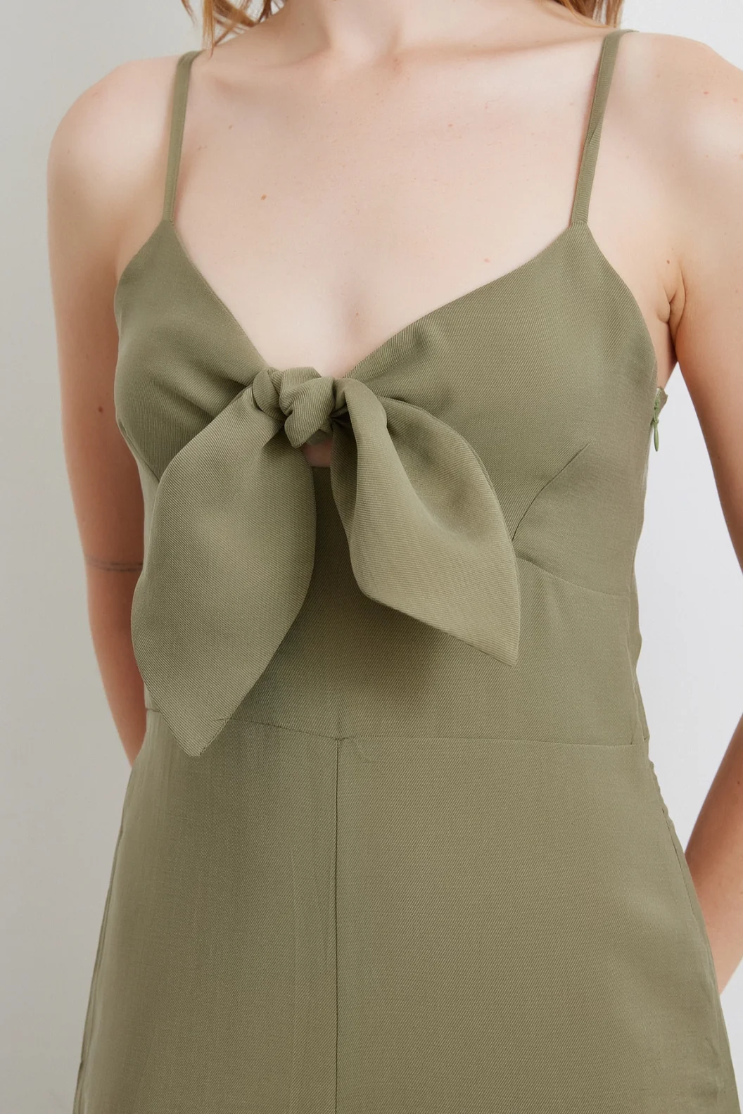 Bow Strap Jumpsuit Khaki
