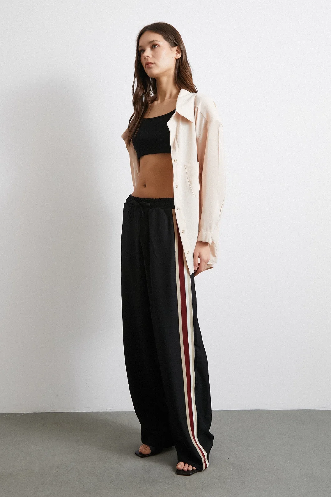 Elastischer Doppellinienhose Schwarz