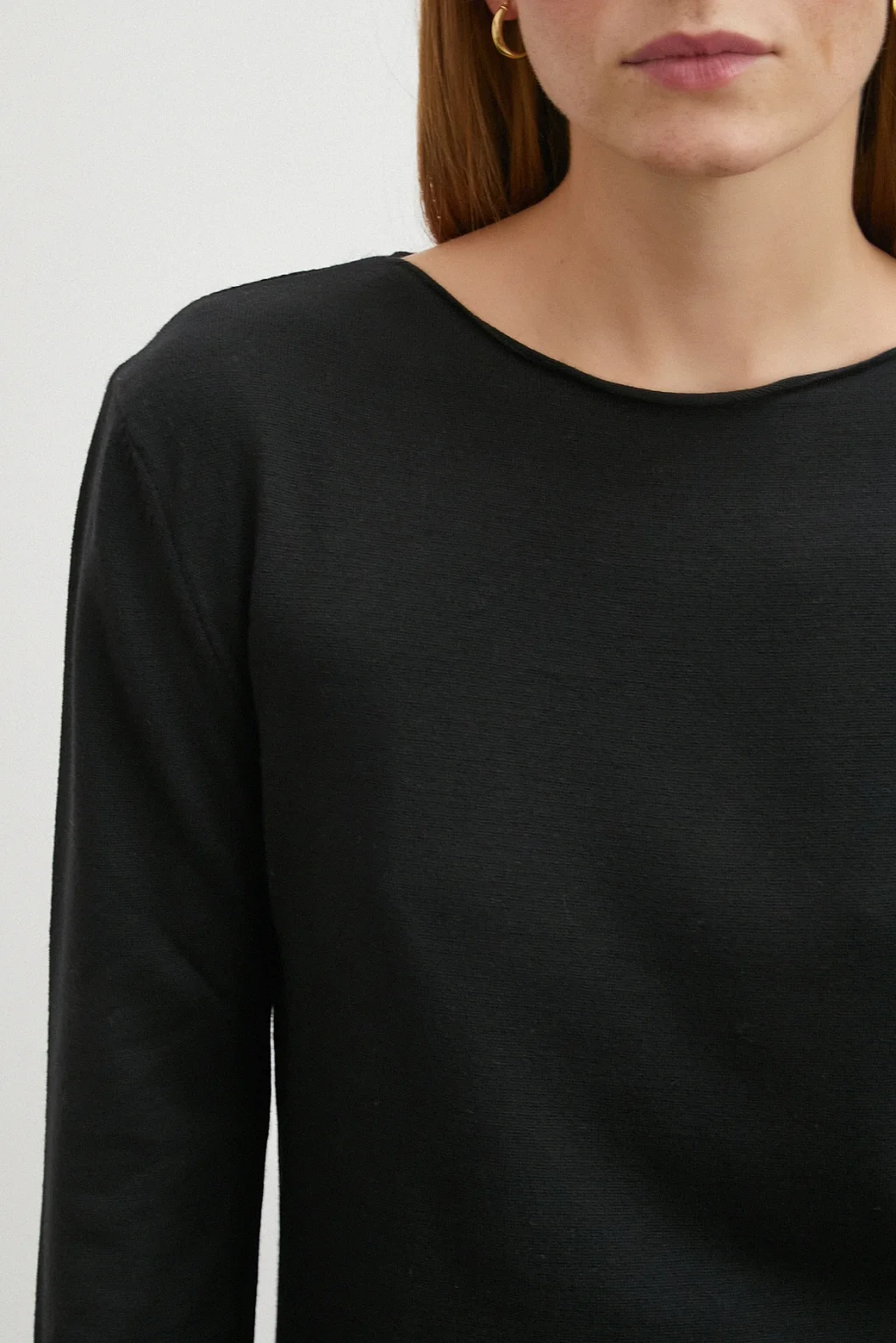 Kayık Yaka Uzun Kol Kazak Siyah