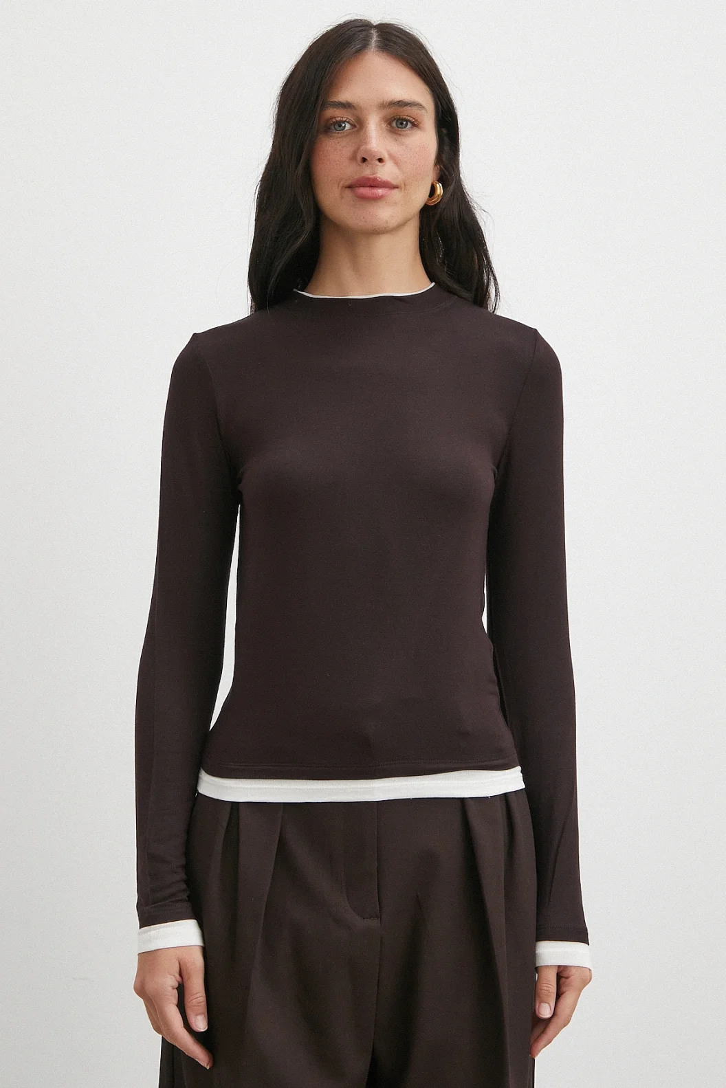 Garnili Bisiklet Yaka Bluz Kahve