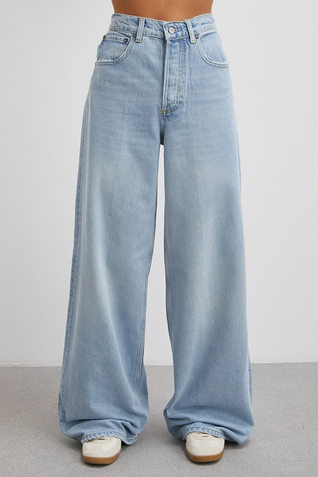 Yüksek Bel Geniş Paça Jean Buz Mavisi