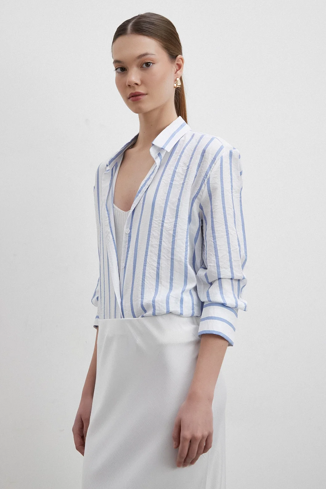 V-Neck Striped Modal Shirt Blue