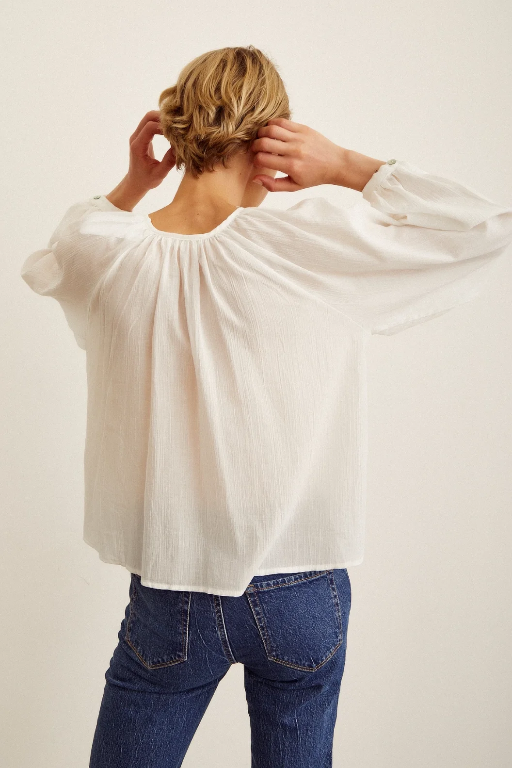 Brodeli V Neck Blouse White