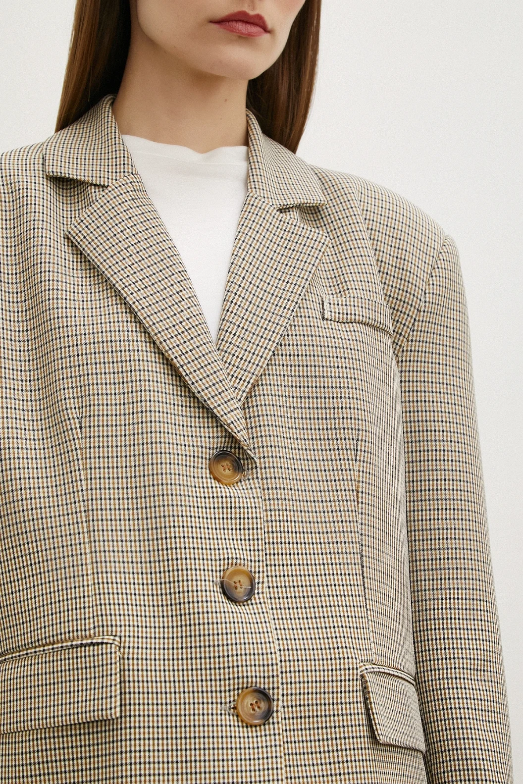Plaid Blazer Jacket Brown