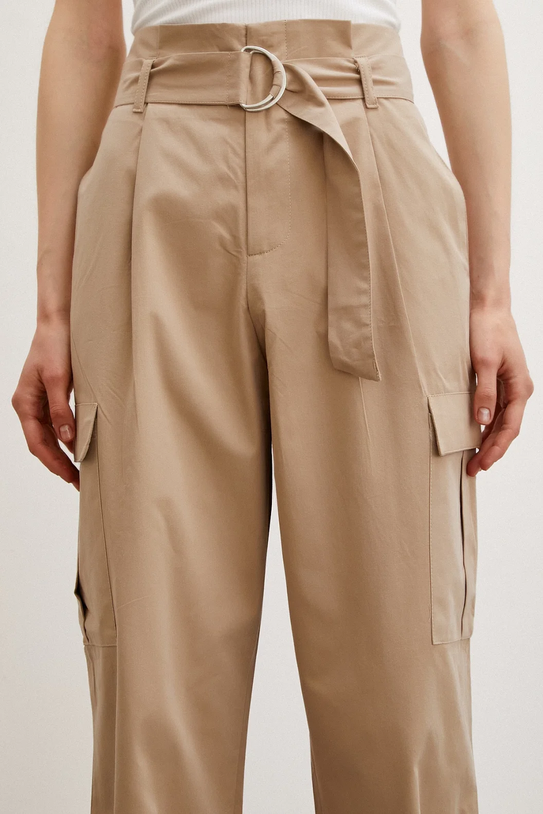 Khaki Cargo Pants with Elastic Waist