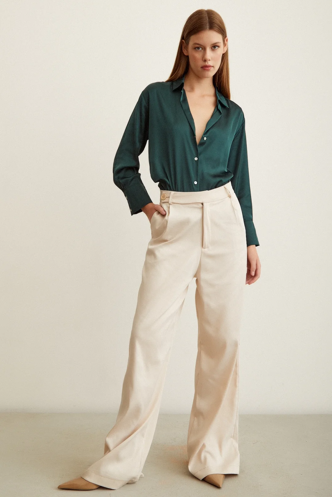 Basic Satin Bluse Dunkelgrün