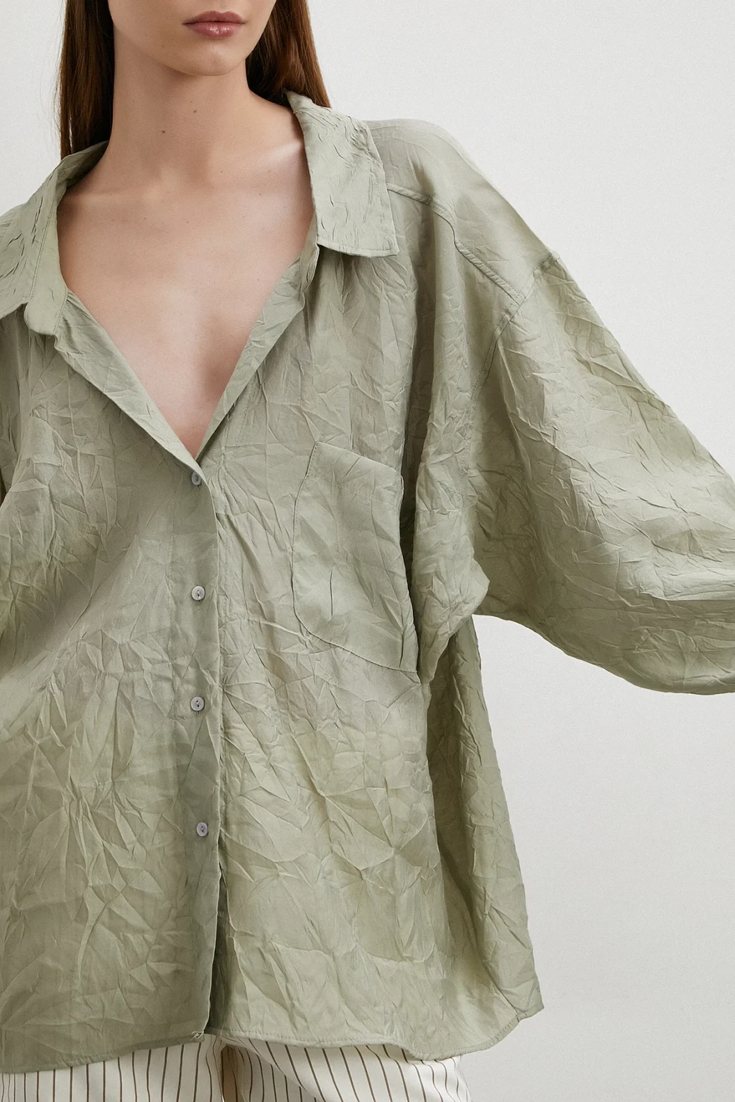 Oversize Crinkled Shirt Khaki