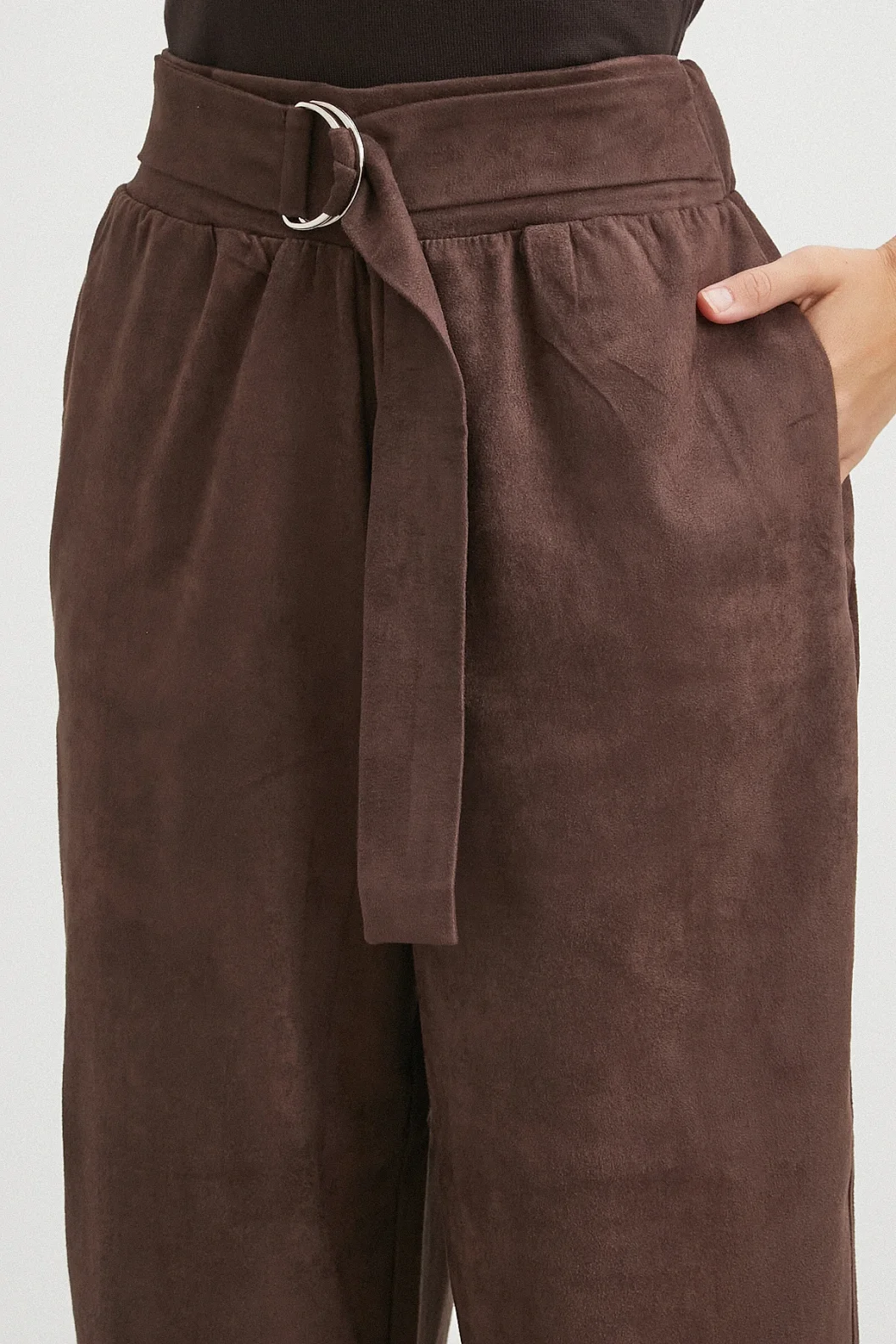 Beli Büzgülü Kemer Tokalı Pantolon Kahve