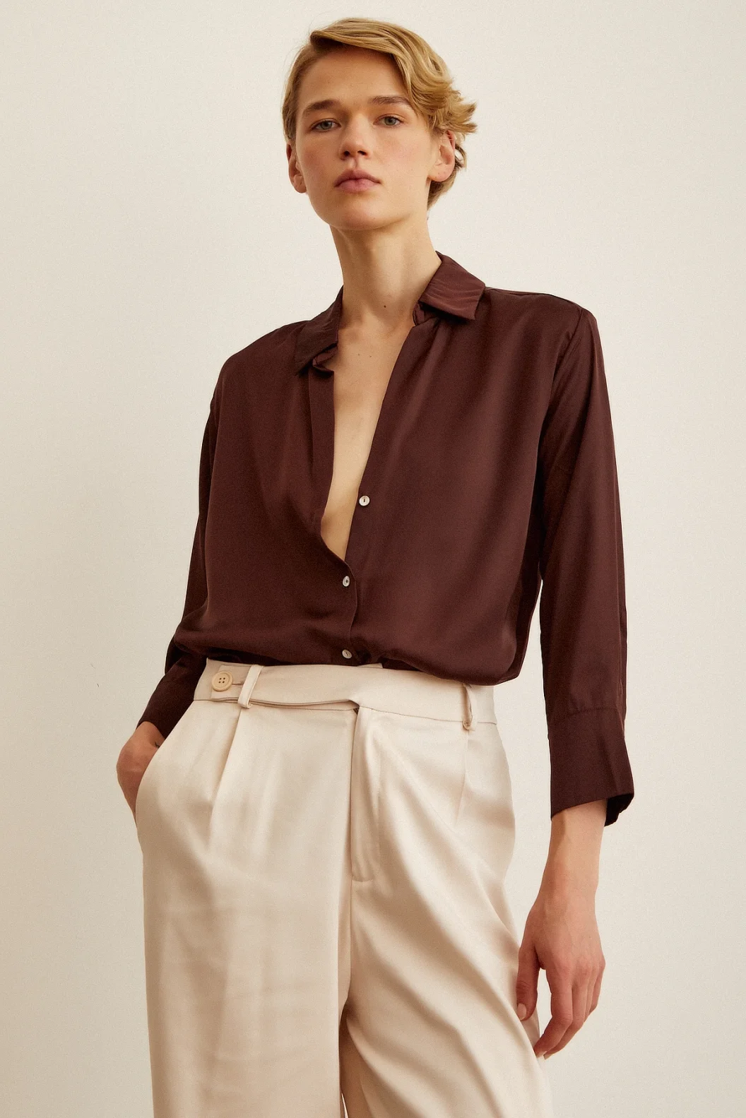 Basic Saten Shirt Brown