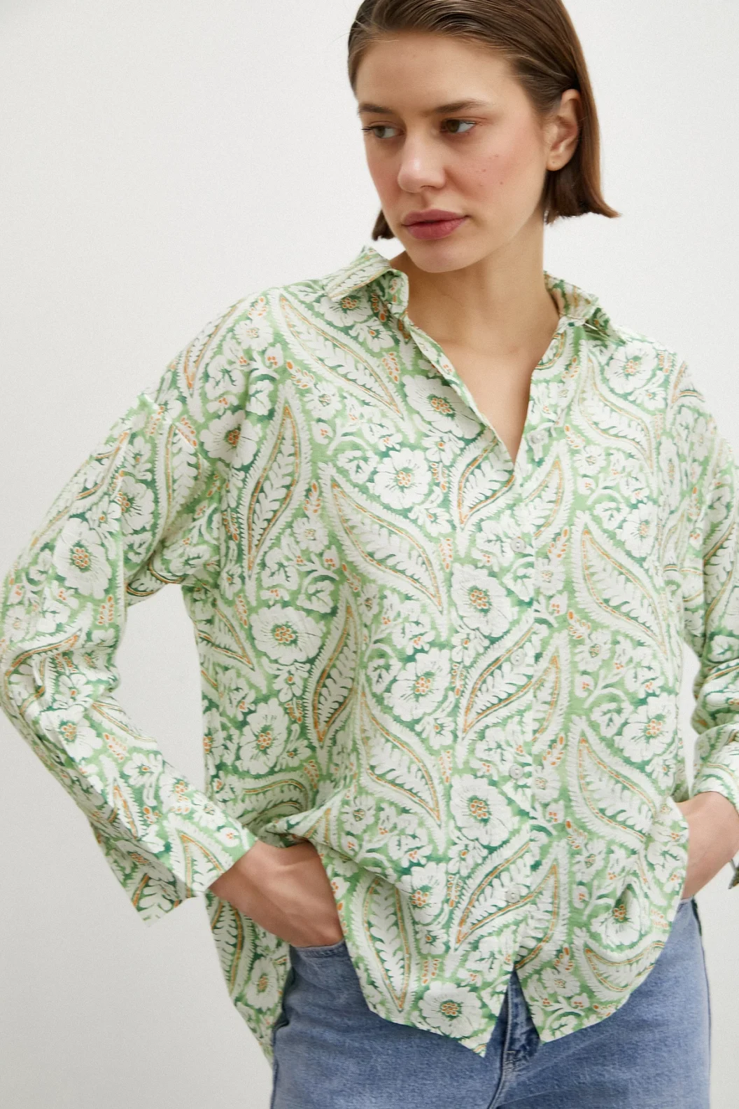 قميص بنقشة مودال أخضر
