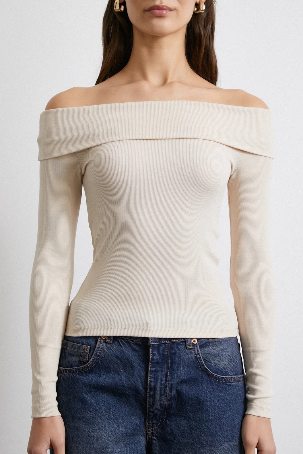 Schulterfreie Korsettbluse Beige