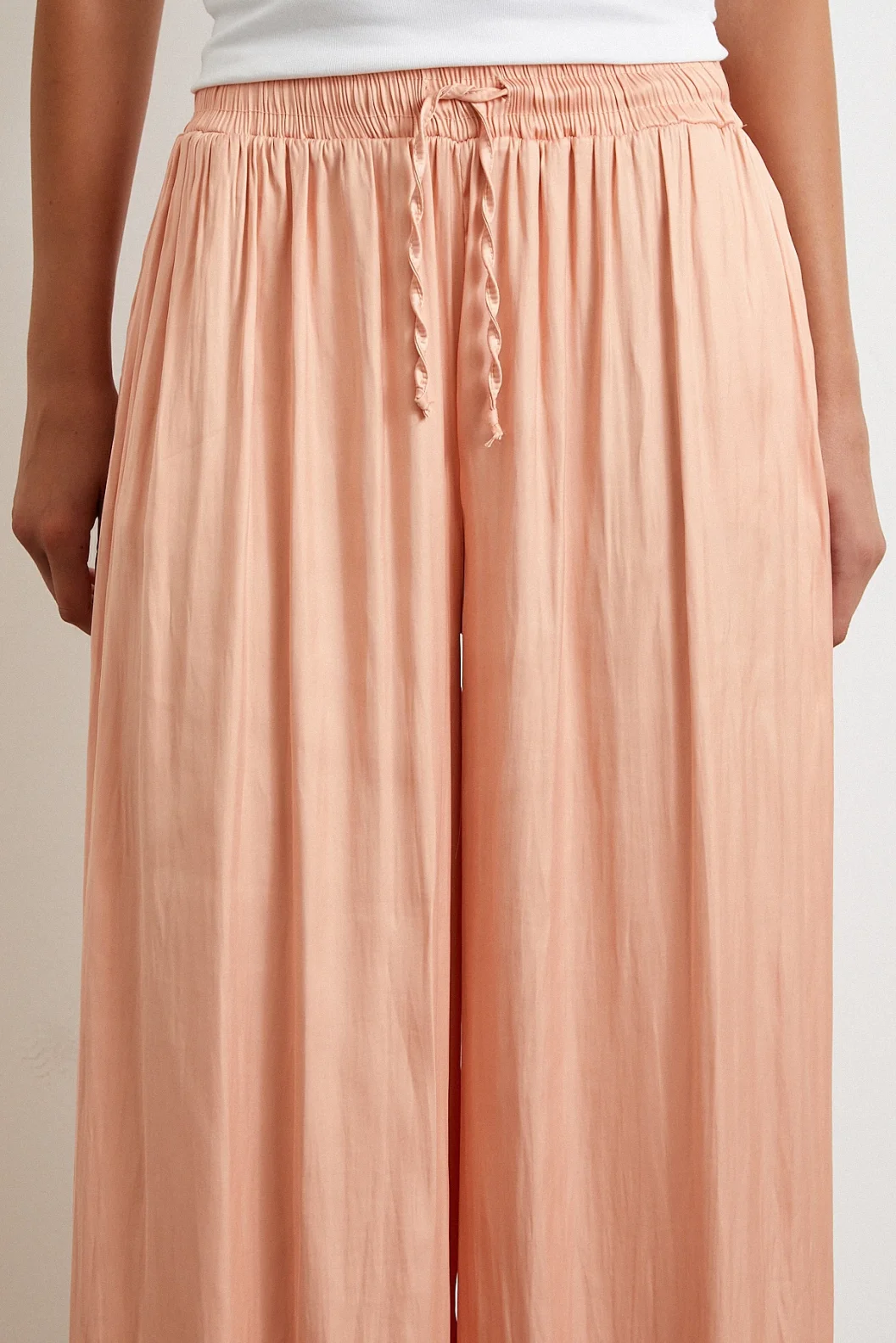 Elasticated Waist Wide Legged Pants with Ruffled Hem Powder
