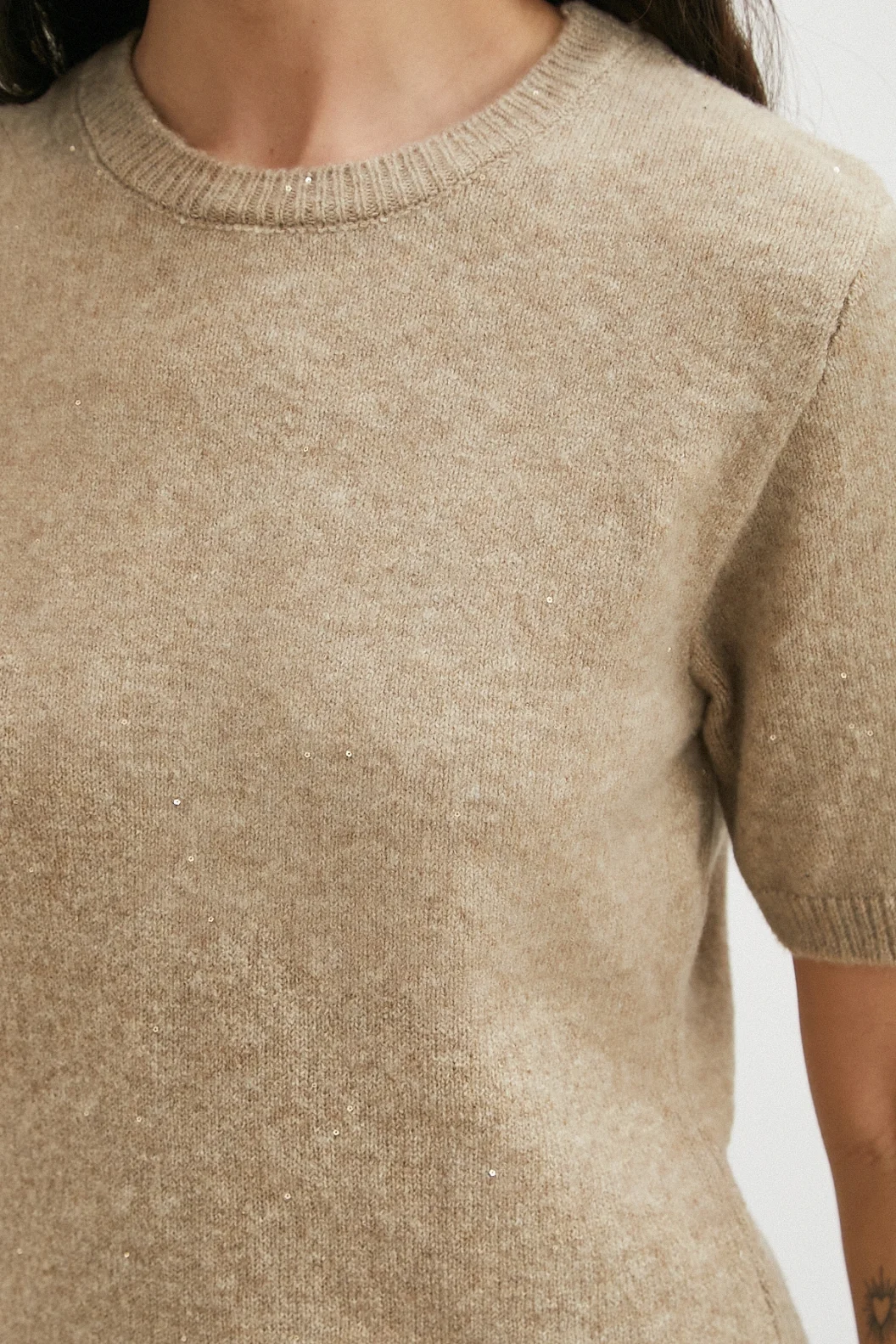 Simli Kısa Kol Kazak Vizon