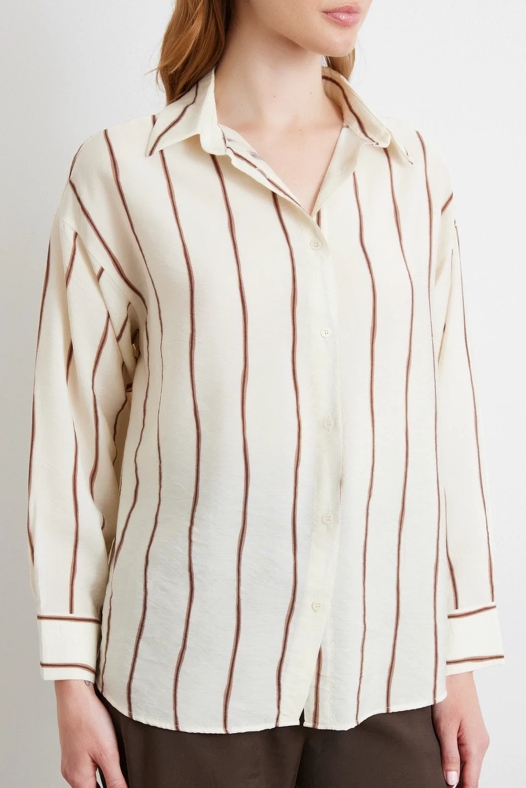 Çizgili Modal Gömlek Kahve