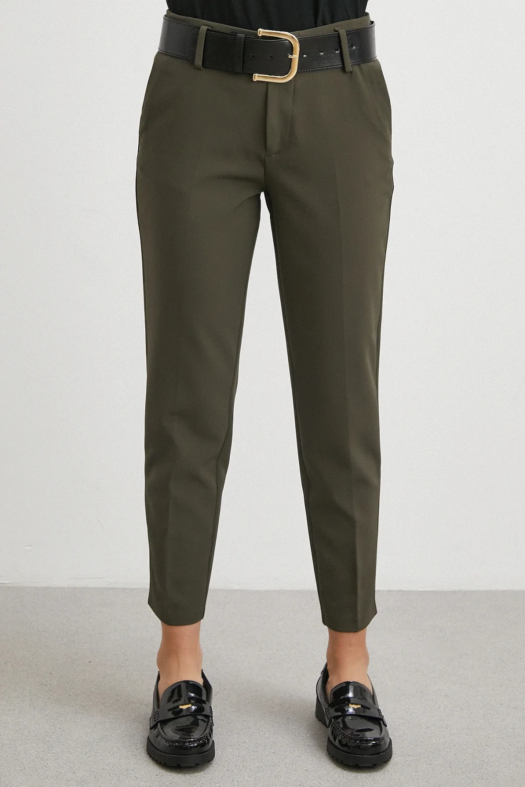 Kemerli Havuç Paça Pantolon Haki