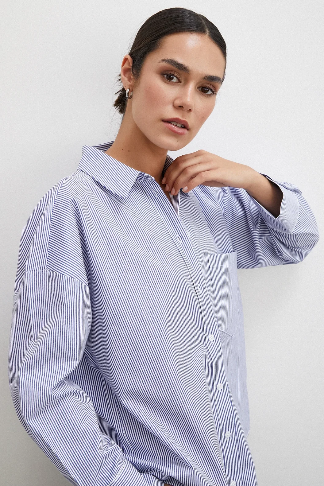 Çizgili Pamuklu Gömlek Lacivert