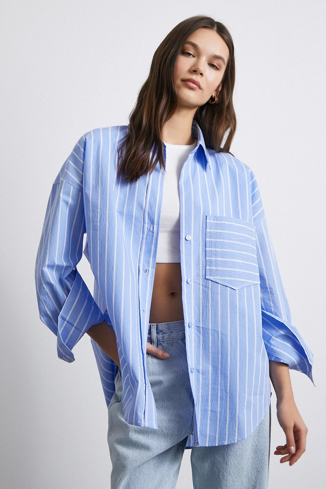Basic Organic Cotton Striped Shirt Blue