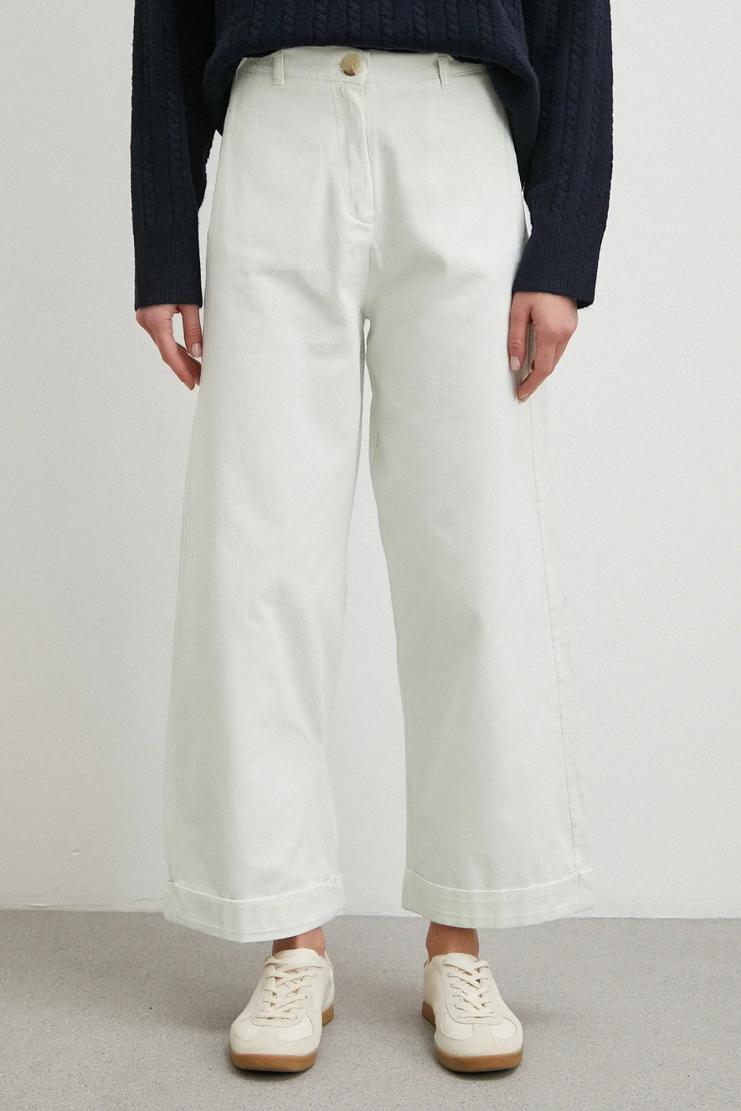 Paçası Katlamalı Gabardin Pantolon Taş