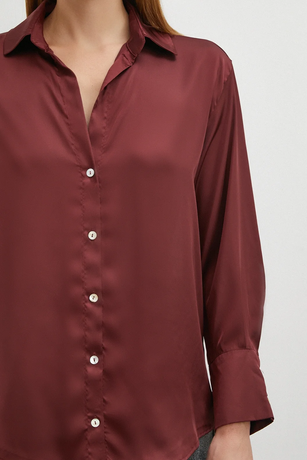 Basic Saten Gömlek Bordo