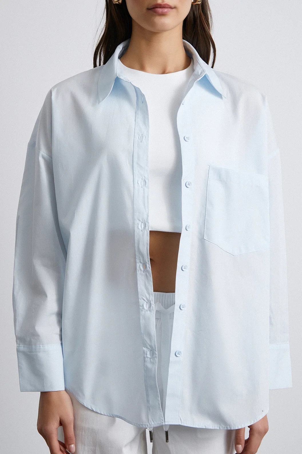 Oversize Baumwollhemd Hellblau