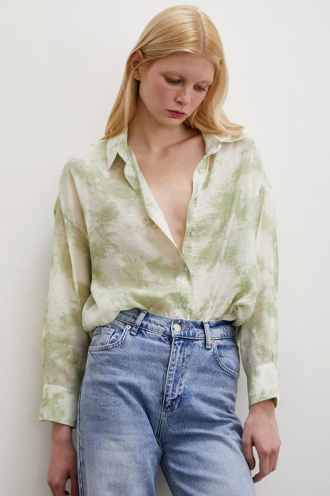 Desenli Oversize Gömlek Yeşil