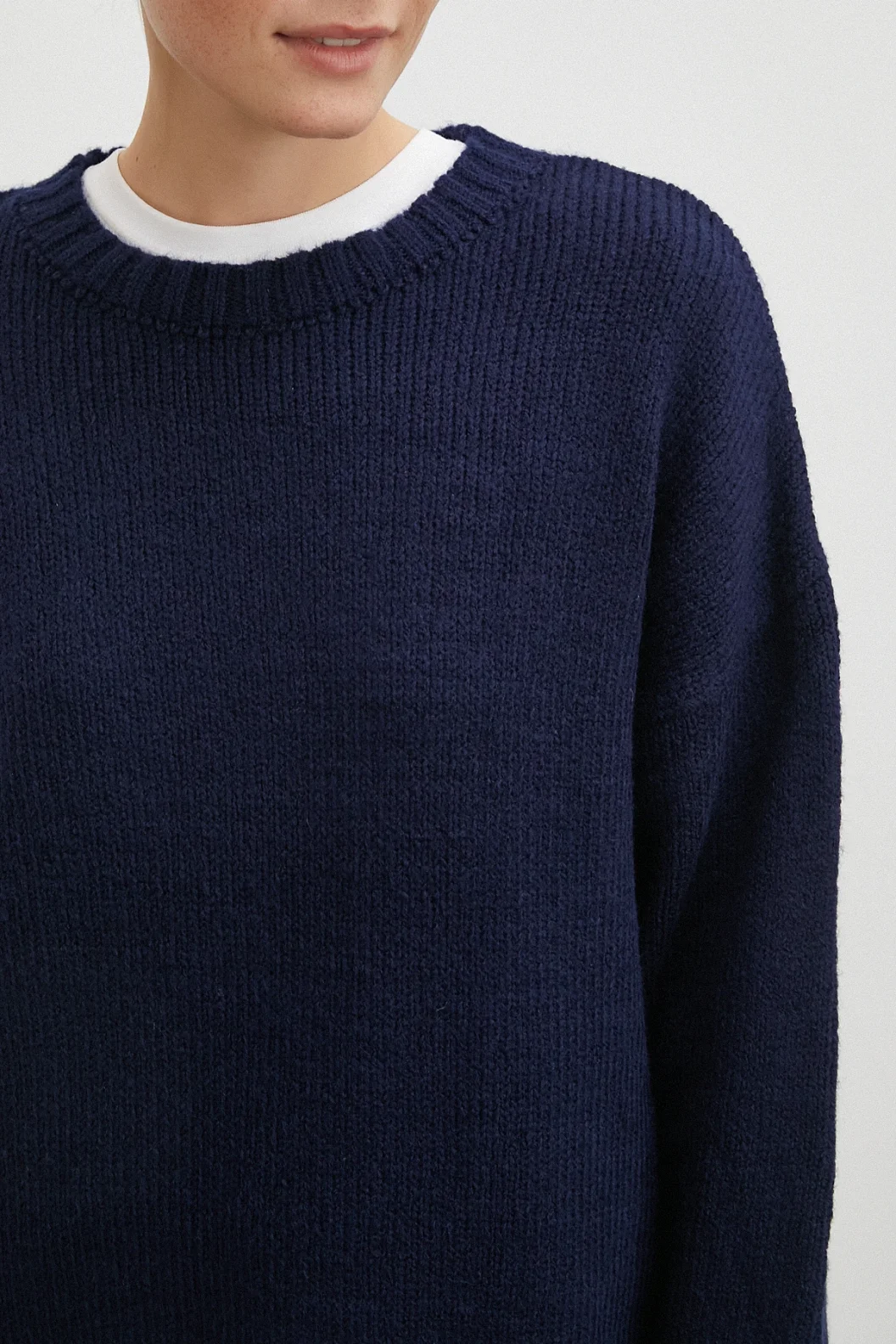 Bisiklet Yaka Fitilli Triko Kazak Lacivert