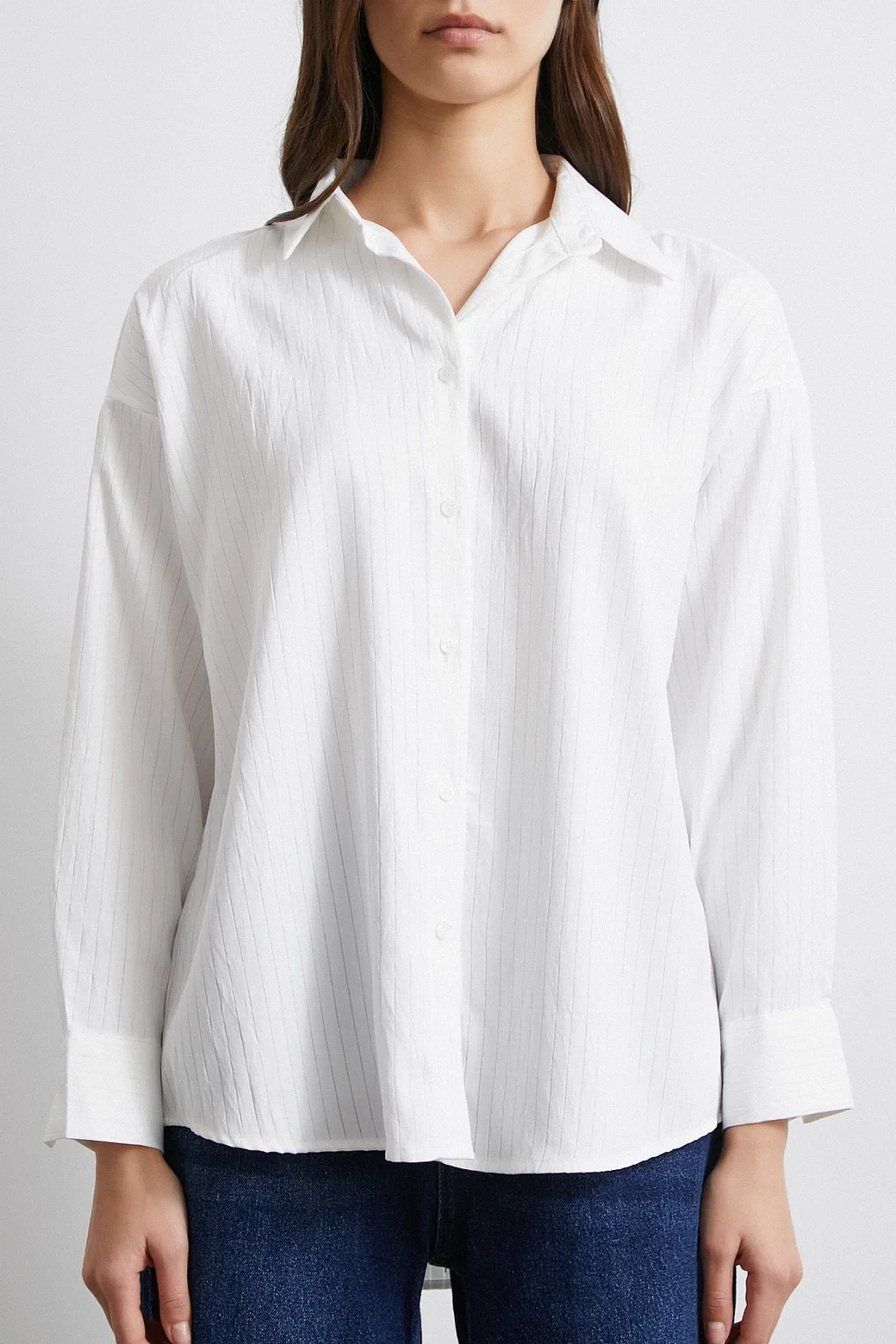 Diagonal Desen Gömlek Beyaz