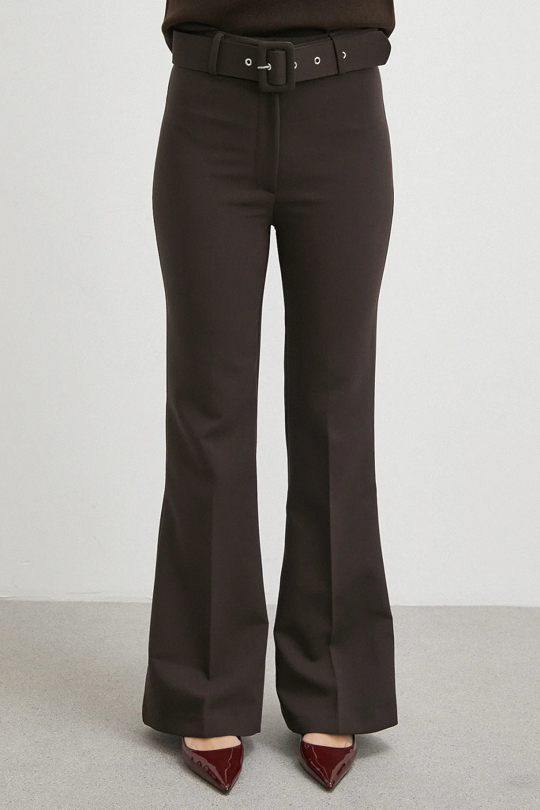 Kemerli İspanyol Paça Pantolon Kahve