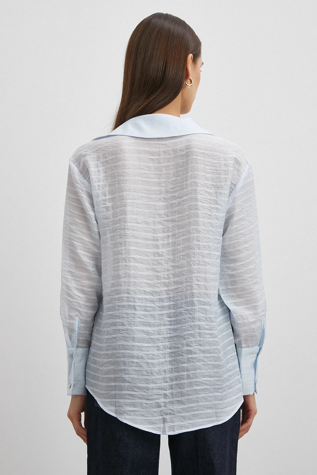 Kabartma Çizgili Gömlek Mavi