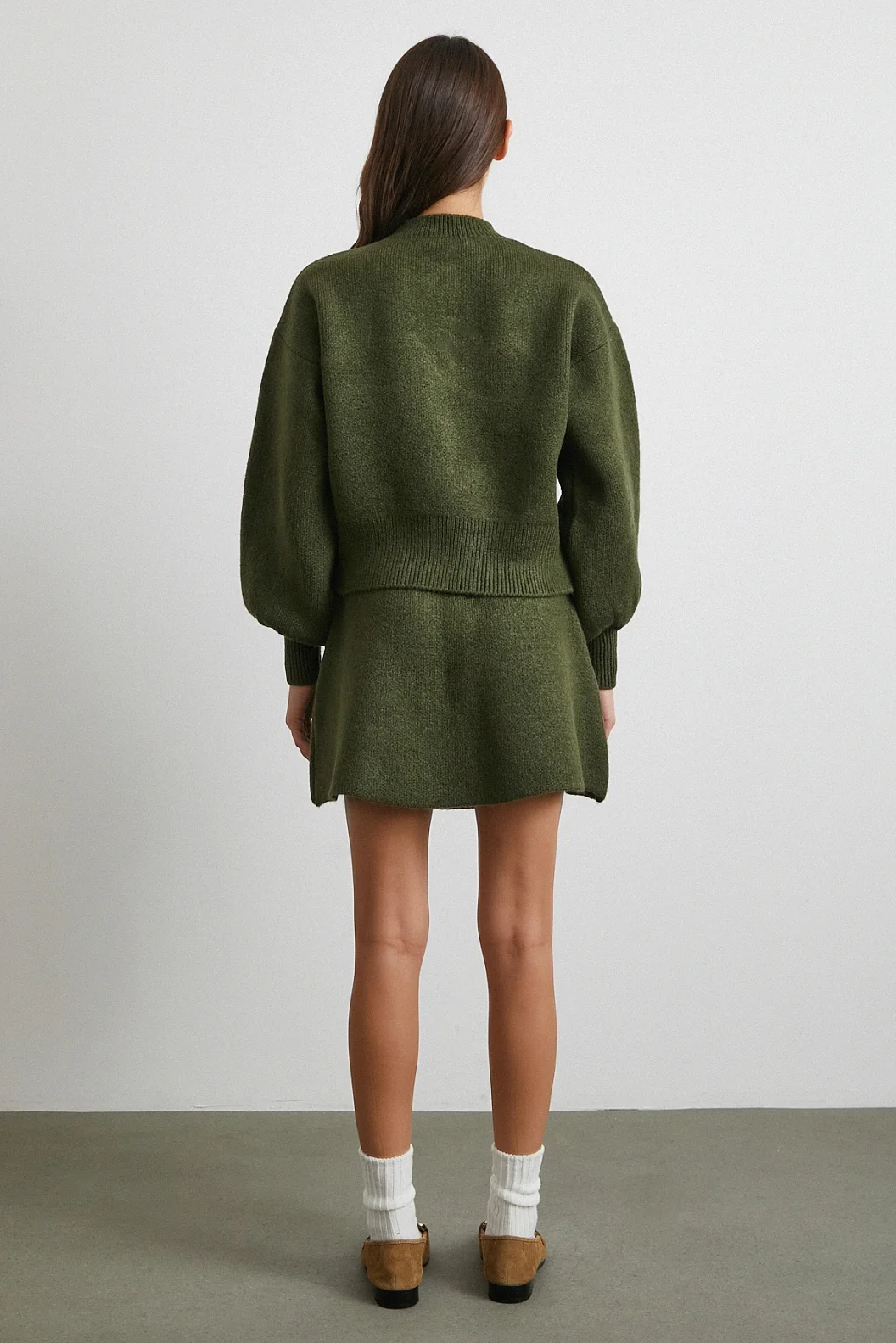 Hırka Etek Triko Takım Haki