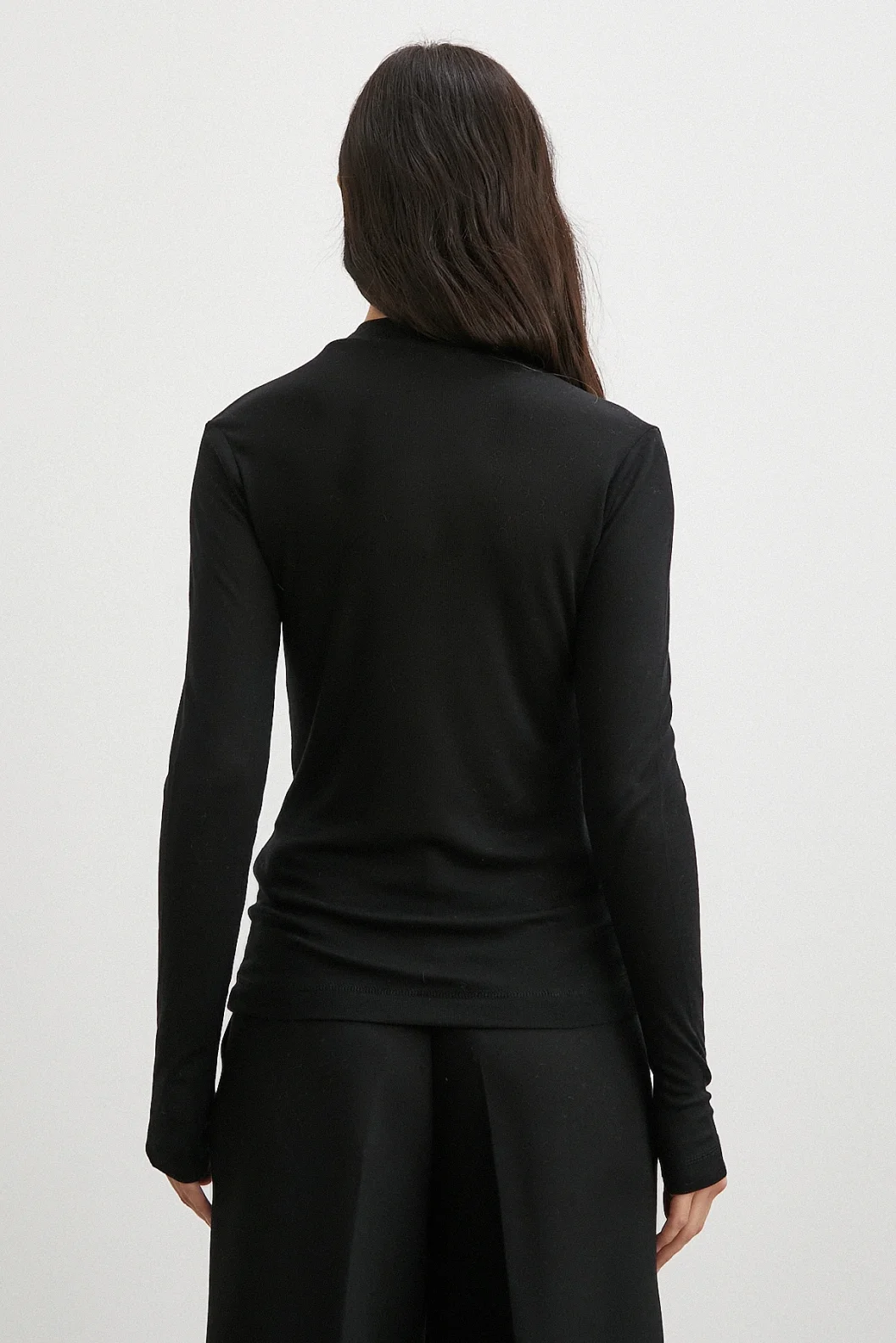 Bisiklet Yaka Uzun  Kol Bluz Siyah