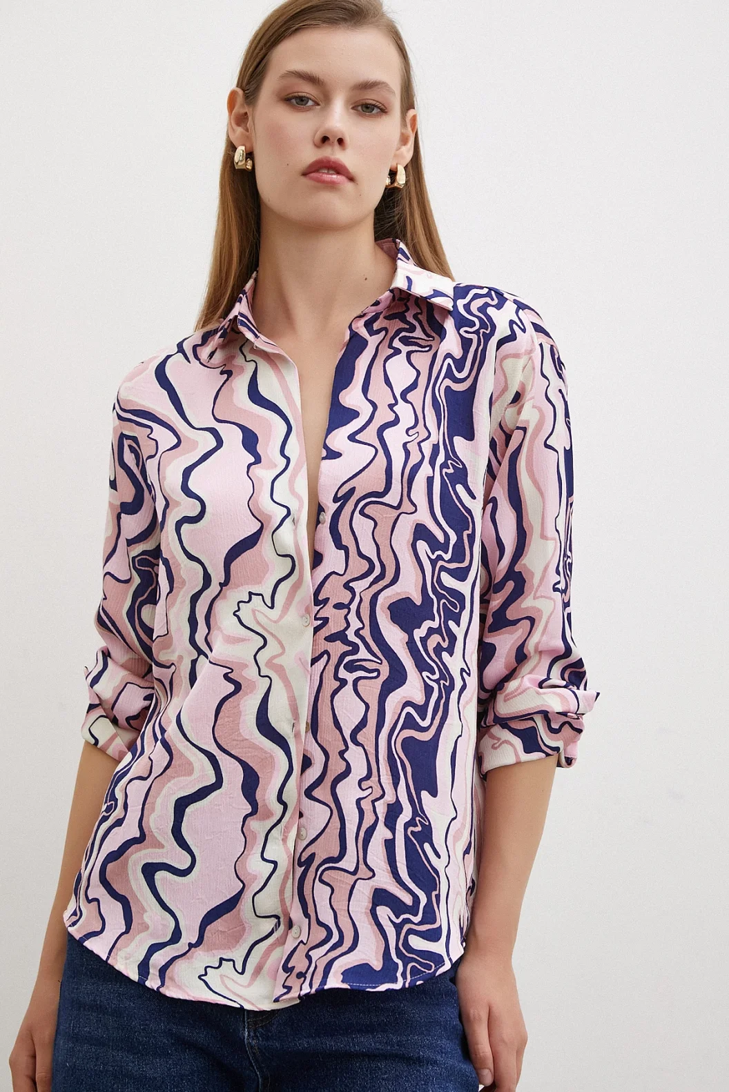 Wave-Effekt-Basic-Shirt Rosa