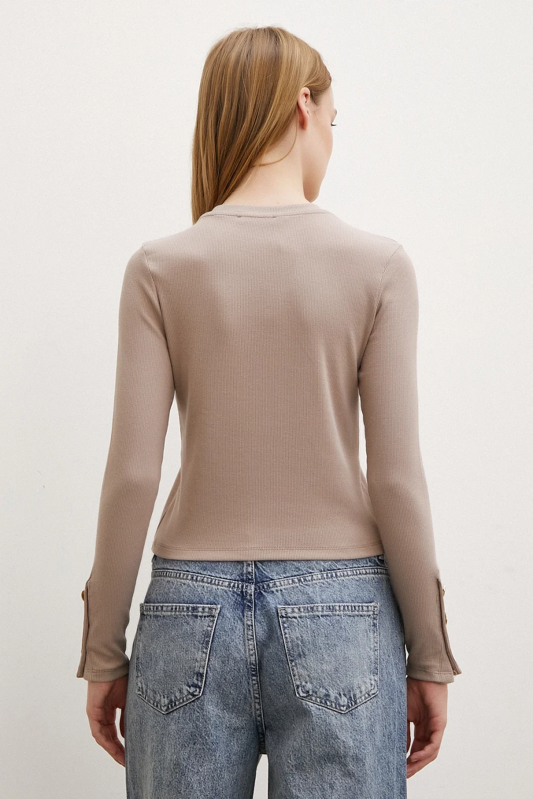 Kolu Düğmeli Bluz Vizon