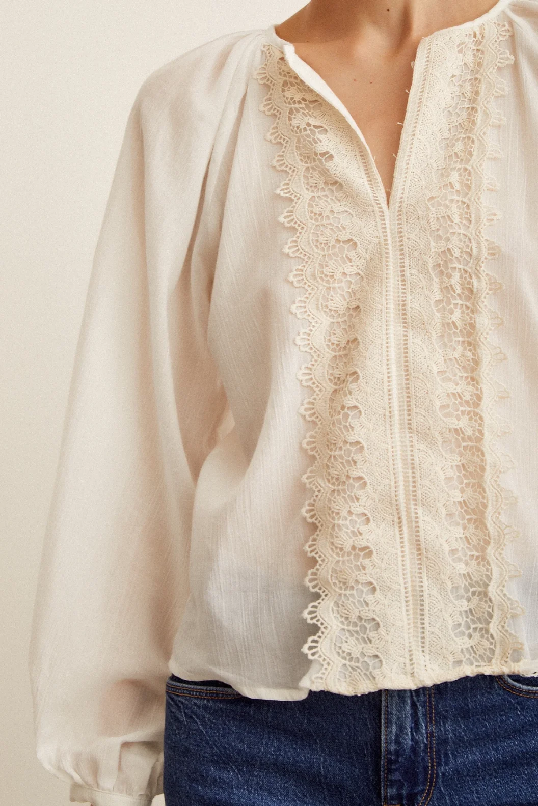 Brodeli V Neck Blouse White