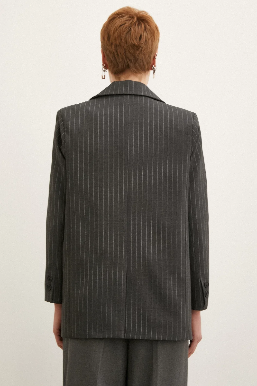 Gestreifter Blazer Mantel Anthrazit