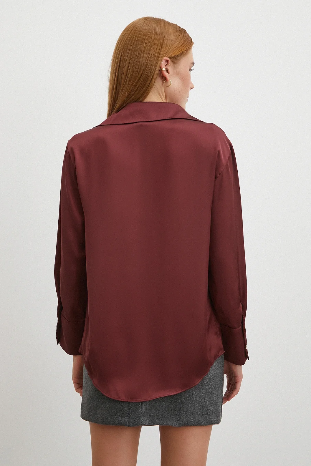 Basic Saten Gömlek Bordo