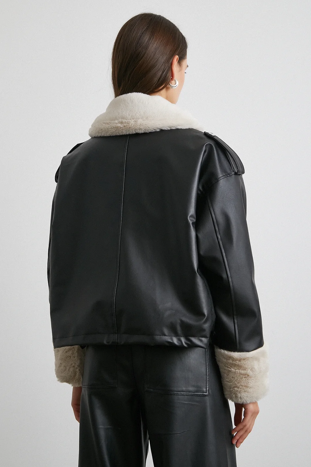 Körüklü Cep Deri Mont Siyah