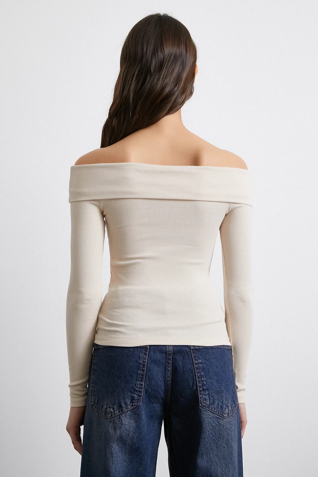 Schulterfreie Korsettbluse Beige