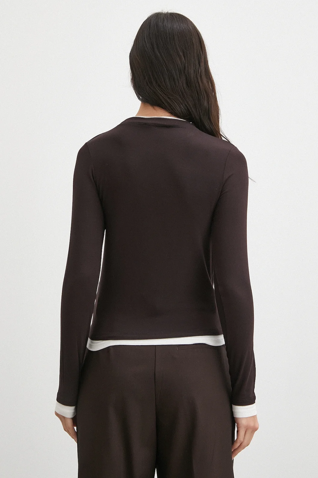 Garnili Bisiklet Yaka Bluz Kahve