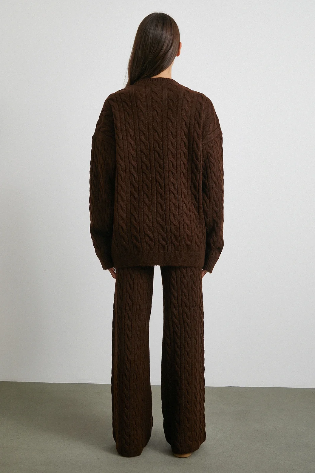 Desenli Şardonlu Triko Takım Kahve