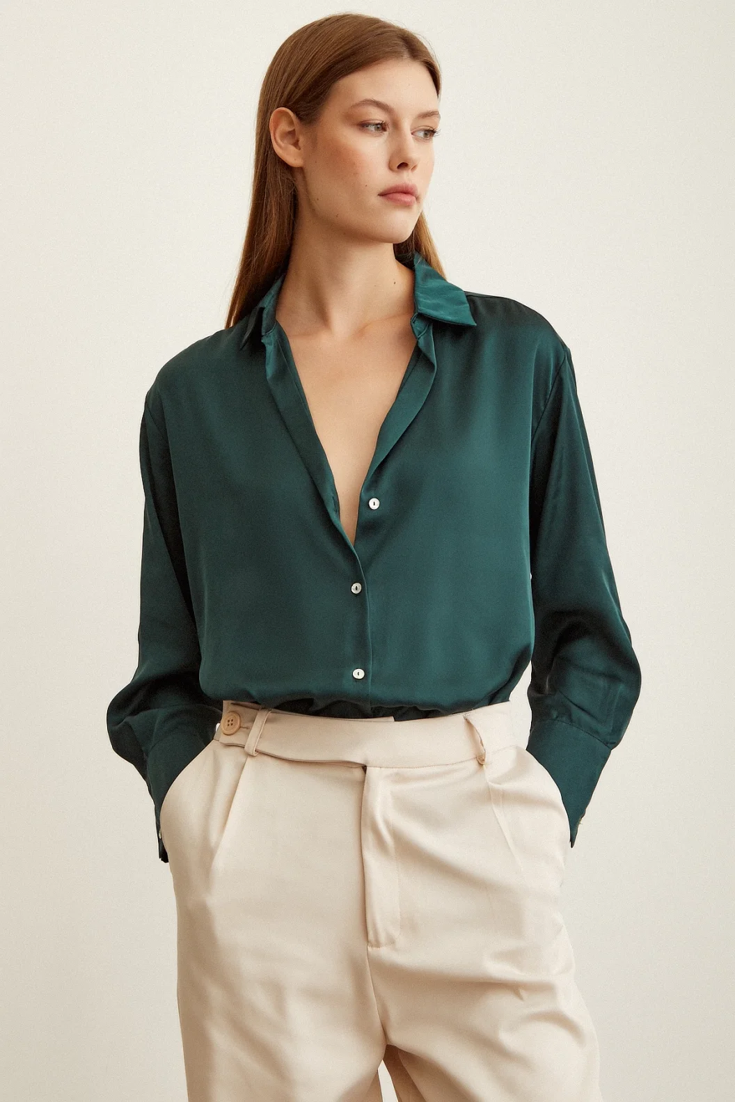 Basic Satin Bluse Dunkelgrün