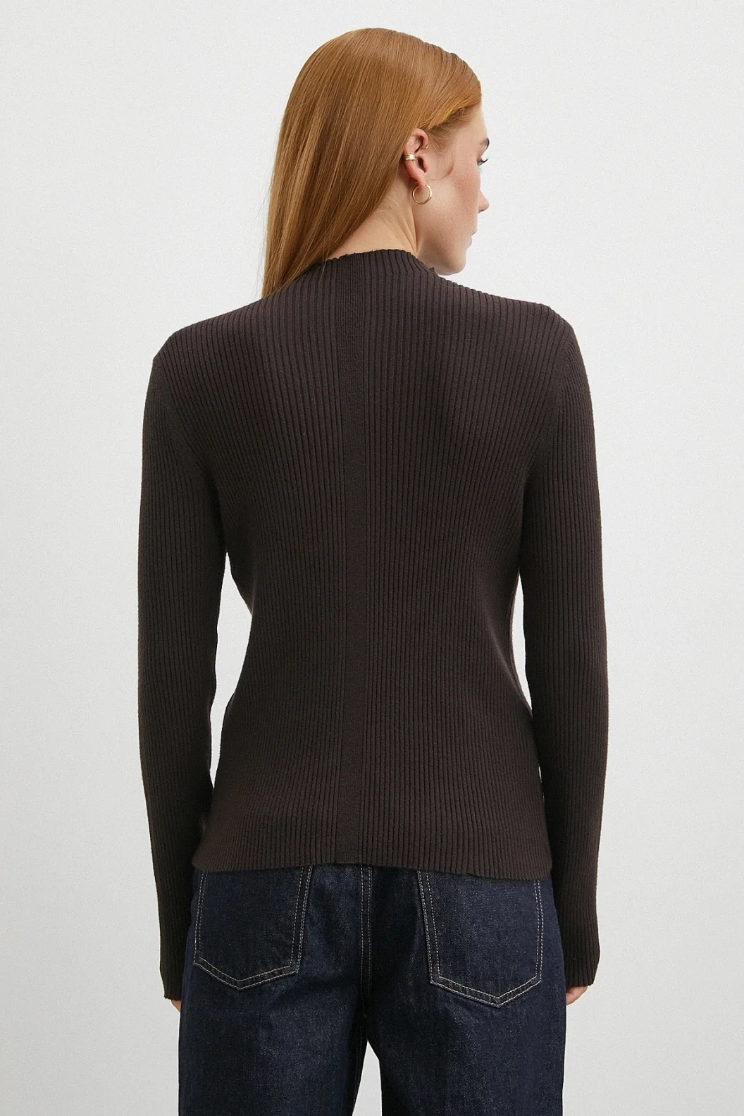 Fitilli Yarım Balıkçı Yaka Kazak Kahve