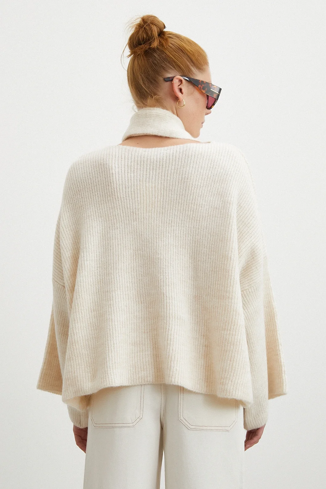 Fitilli Şal Yaka Kazak Ekru