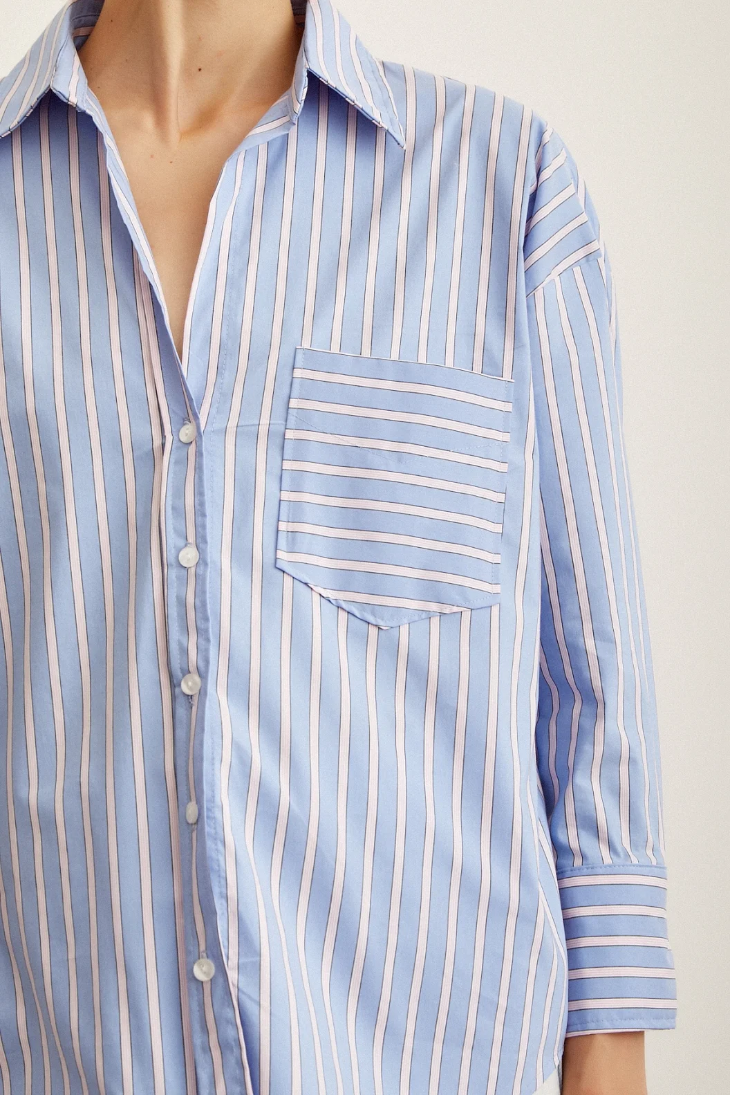 Gestreifte Popeline-Hemd Blau