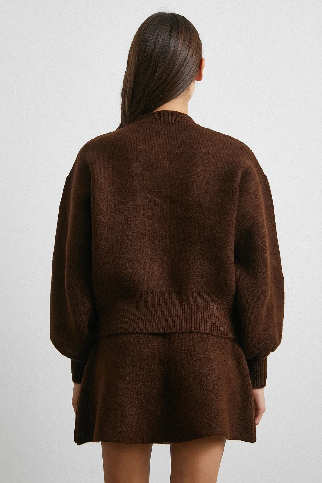 Hırka Etek Triko Takım Kahve