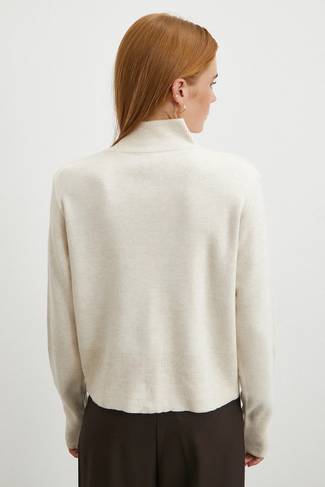 Çift Fermuarlı Triko Hırka Ekru