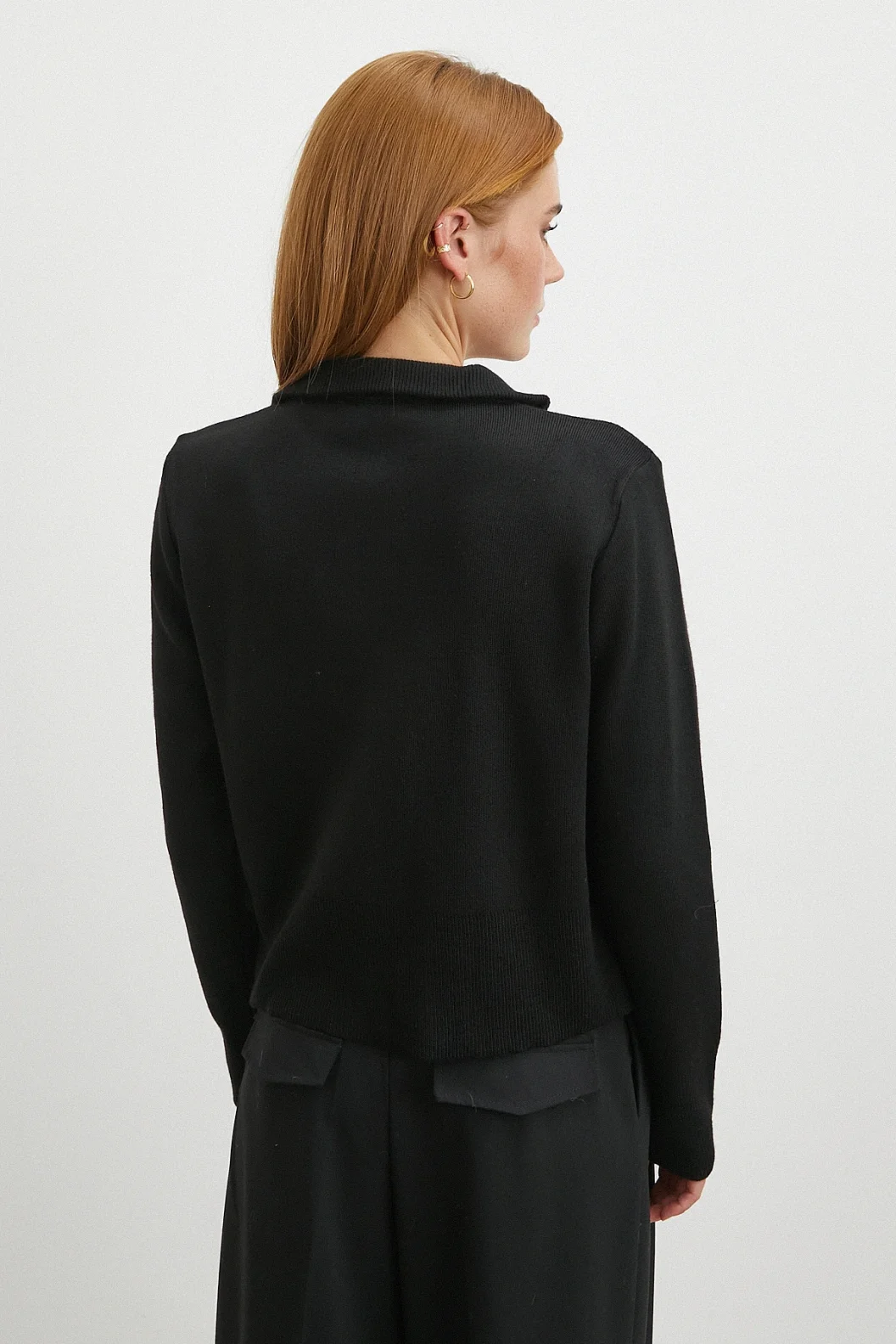 Çift Fermuarlı Triko Hırka Siyah