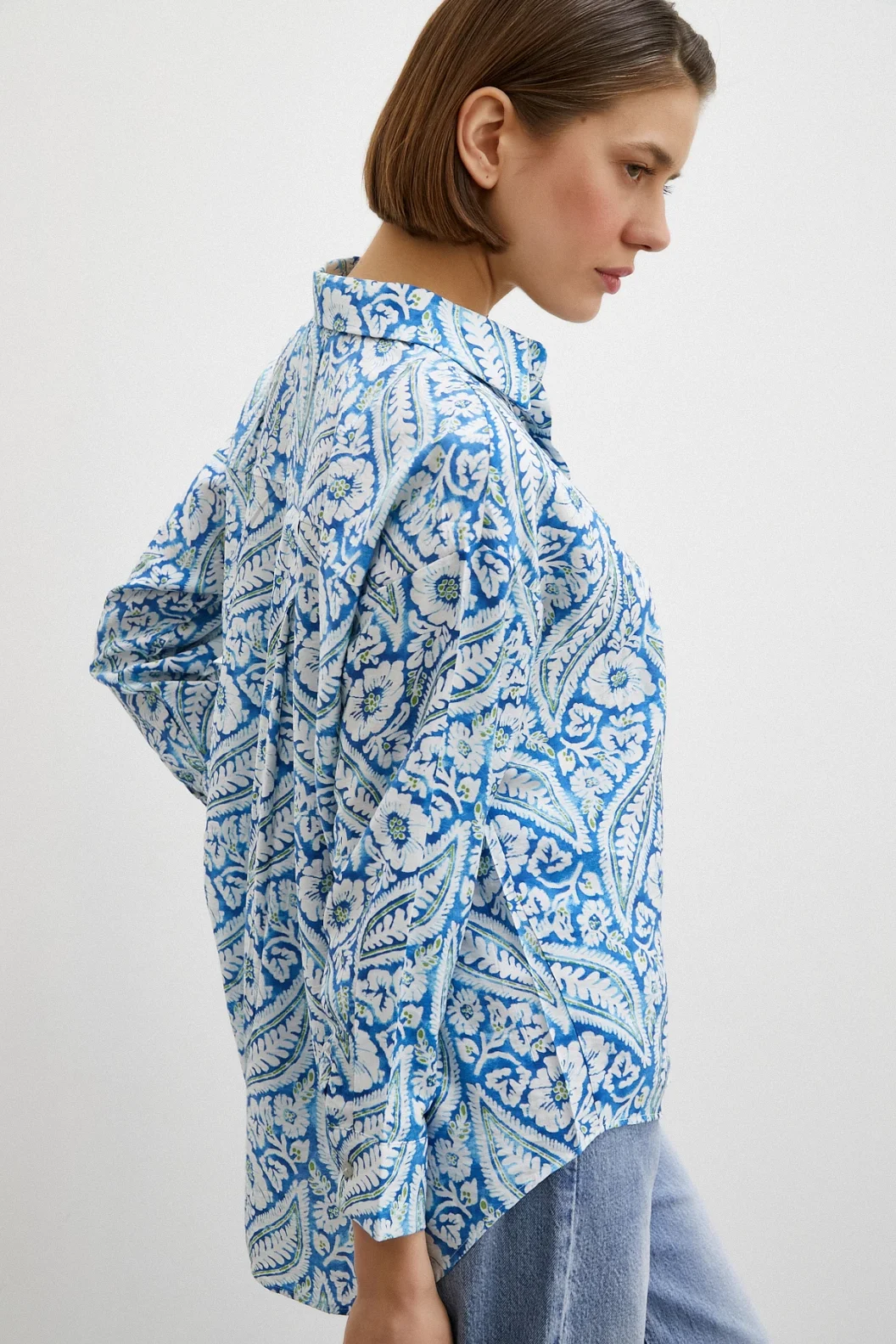 Schal Muster Modalhemd Blau