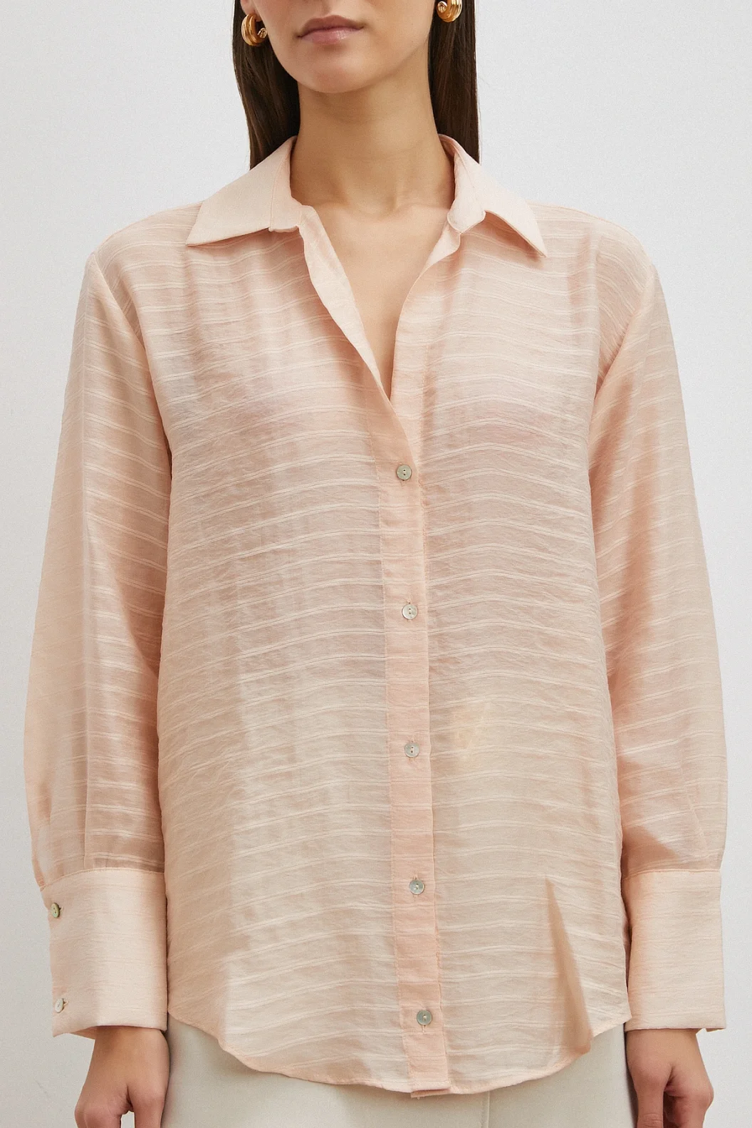 Kabartma Çizgili Gömlek Pudra
